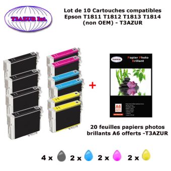 T18XL -10 cartouches compatibles Epson T1811 T1812 T1813 ...