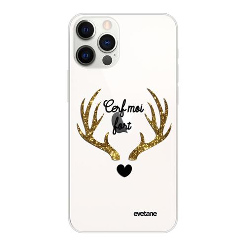 Coque pour iPhone 12/12 Pro souple transparente Cerf Moi Fort Motif Ecriture Tendance [Evetane®]