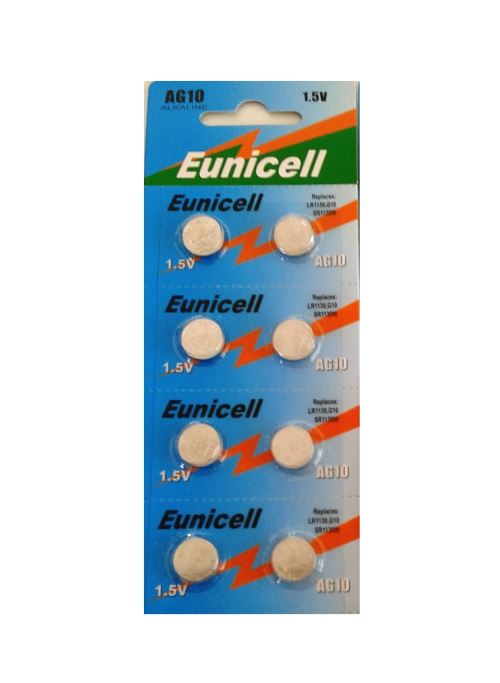 EUNICELL - Lot de 8 PILES AG10 LR54 D389 D39 SR1131 SR54 S09 SR1130SW