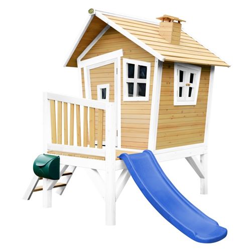 Axi cabane enfant robin brun blanc avec toboggan bleu A030.045.31
