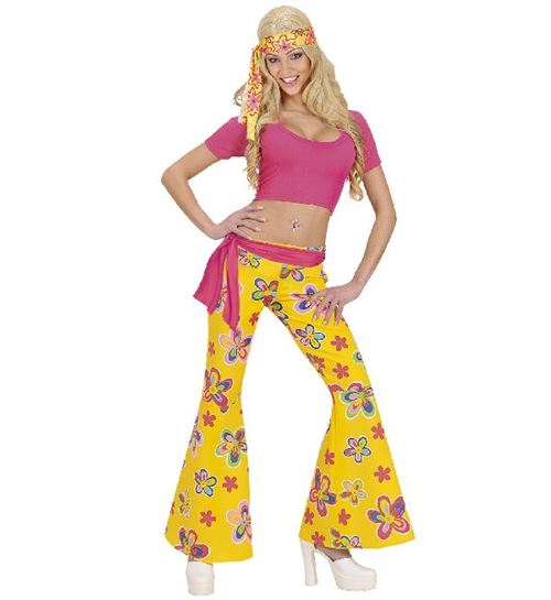 Pantalon femme hippie jaune à fleurs -Taille M/L