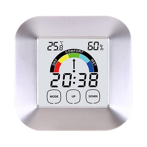 Thermomètre Hygromètre TS-S63 avec horloge électronique couleur-argent