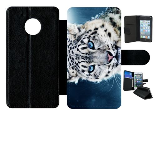 Etui à rabat motorola moto g5 tigre blanc yeux bleus