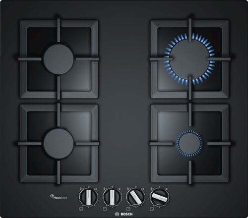 Bosch Serie 6 PPP6A6B20 - Gaskookplaat - 4 hobben - Niche - breedte: 56 cm - diepte: 48 cm - zwart - met zwarte randen