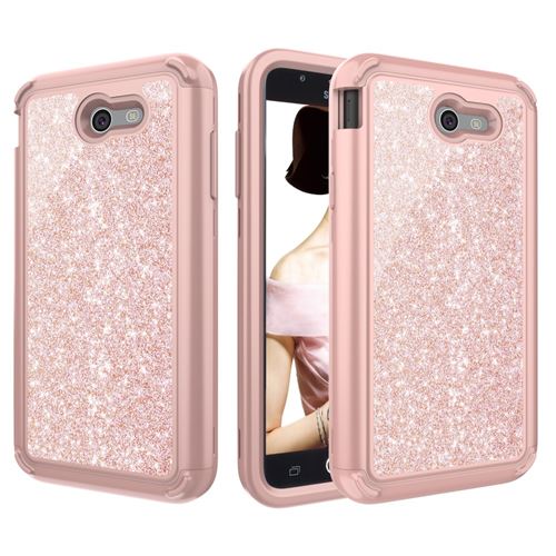 Coque en TPU glitter hybride anti-choc or rose pour votre Samsung Galaxy J7 (2017)/J7 Pro (2017)