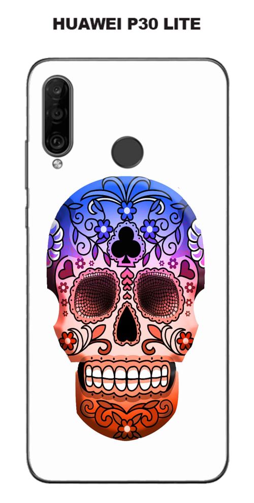 Coque Huawei P30 Lite design Tete de mort fond blanc
