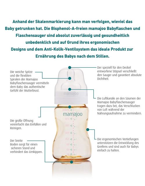mamajoo sans BPA Biberon PES Valve Système Anti-Colique (250 ml, Lot de 2)