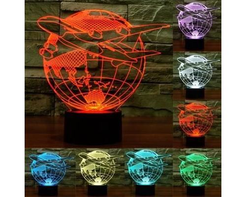 Lampe LED Forme Avion Envolez Vous Luminaire Illusion 3D 7 Couleurs Tactile - YONIS