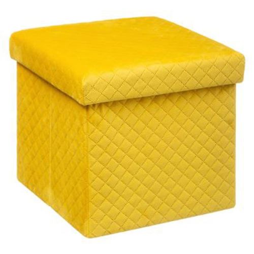 Pouf en velours avec pli - 31 x 31 cm - Jaune