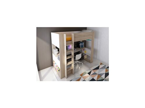 Lit Mezzanine Noah Avec Bureau Et Rangements Integres 90x200cm