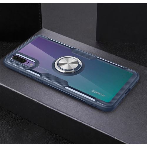 Coque en TPU anneau de doigt verre combo bleu foncé/argent pour votre Huawei P20