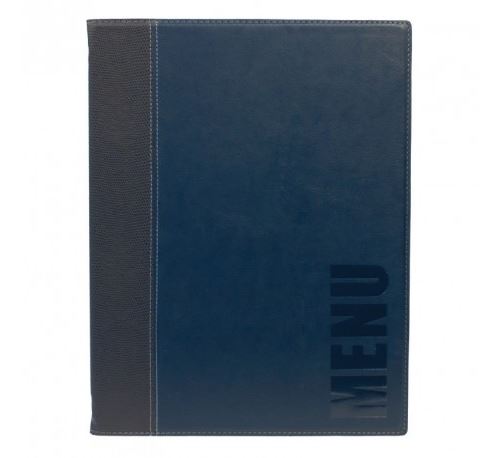 Prot&egrave;ge-Menus Contemporain Securit Bleu - Format A4 - Cuir