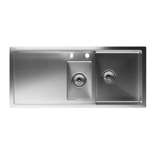 Évier de Cuisine Klarstein TitanSteel 1.5 - 100 x 45 cm - avec bacs principal et intermédiaire en acier inoxydable Argent