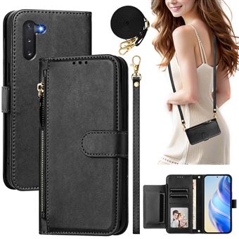 Étui pour FOXDOCK Samsung Galaxy Note 10 éclair haut de gamme portefeuille multifonction avec fermeture magnétiquedragonne amovible et long cordon,compatible avec Samsung Galaxy Note 10-Noir - 1