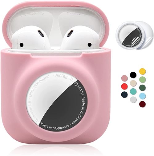 Etui de protection en silicone 2 en 1 FONGWAN compatible avec AirPod 1&2 et AirTag-Rose