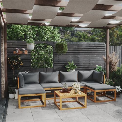Non Communiqué Gris Salon De Jardin Modulable Vidaxl Bois Massif 3 Pieces 7 Personnes