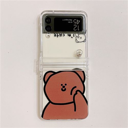Coque Pour Samsung Galaxy Z Flip 3 Frusde Mignon Animal Transparente Etui-Ours Brun