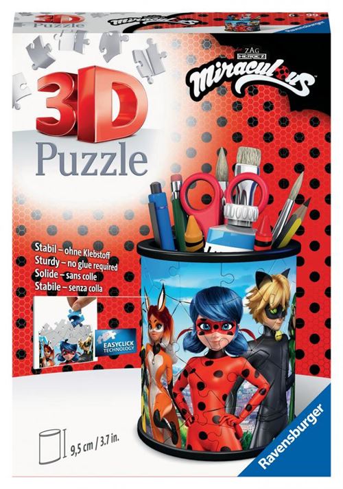 Ravensburger, Le Leader Européen Du Puzzle Unisex Unicolour Puzzle Puzzle 3D - Pot À Crayons - Miraculous - 51 À 99 Pièces - Image 4
