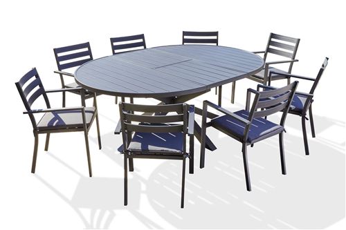 GENERIQUE - Salon de jardin - Aluminium - Gris - 8 places - 145 x 145 x 75 cm - Image 2