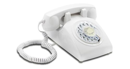 Opis 60s cable avec étiquette ptt française classique: téléphone fixe filaire avec cadran rotatif / téléphone rétro vintage (blanc)