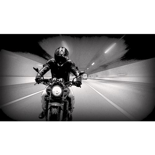 T-Shirt Homme Motard Sur Moto Tunnel Noir Et Blanc - Coton Bio Col Rond Fabulous