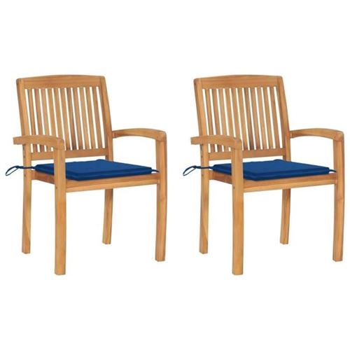 Non Communiqué Bleu Lot De 2 Chaise Vidaxl Exterieur Empilable Non Pliable En Bois Massif H. 90 Cm