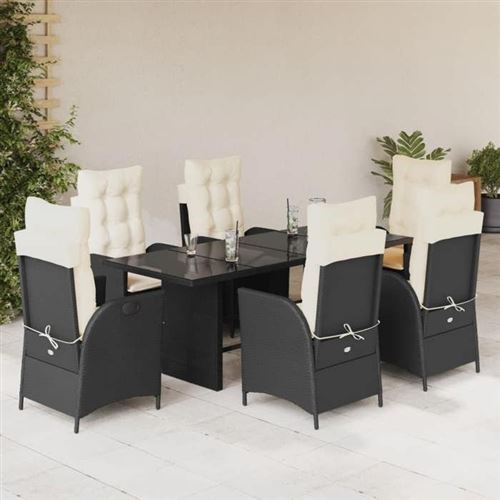 Non Communiqué Noir Vidaxl Ensemble À Manger De Jardin Avec Coussins 7 Pcs, Table Et Chaises Avec Dossier Réglable, Meubles D'extérieur, 3213112