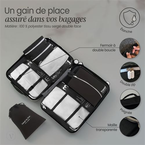 Organisateur de voyage, rangement valise pièces Noir Vivezen