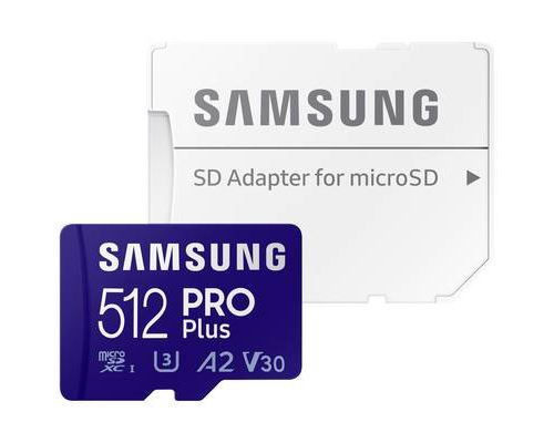 Samsung PRO Plus MB-MD512KA - Carte mémoire flash (adaptateur microSDXC vers SD inclus(e)) - 512 Go - A2 / Video Class V30 / UHS-I U3 / Class10 - microSDXC UHS-I - bleu