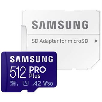 Samsung PRO Plus MB-MD512KA - Carte mémoire flash (adaptateur microSDXC vers SD inclus(e)) - 512 Go - A2 / Video Class V30 / UHS-I U3 / Class10 - microSDXC UHS-I - bleu - 1