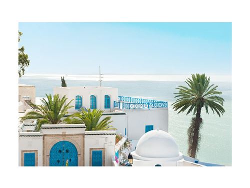 Impression photo en verre trempé ASILAH - 60 x 0.4 x 90 cm - Bleu et blanc