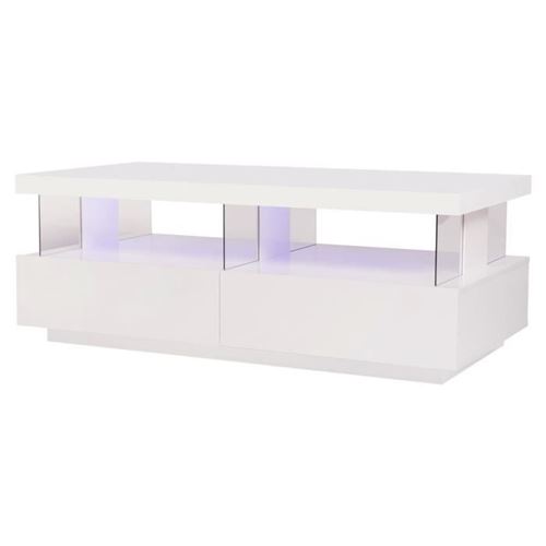 Table basse et luminaire led - Rectangulaire - Panneaux de MDF - Blanc - Style contemporain - L120 x P60 x H45 cm - BLUE LIGHT