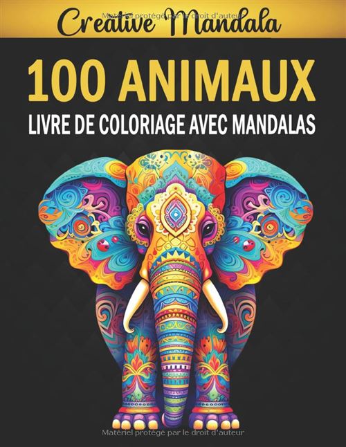 100 Animaux – Livre de coloriage Mandalas pour Adultes: 100 motifs anti-stress (lions, éléphants, oiseaux, chevaux, chiens) | Grand format 21,59 x 27,94 cm | Idée cadeau détente