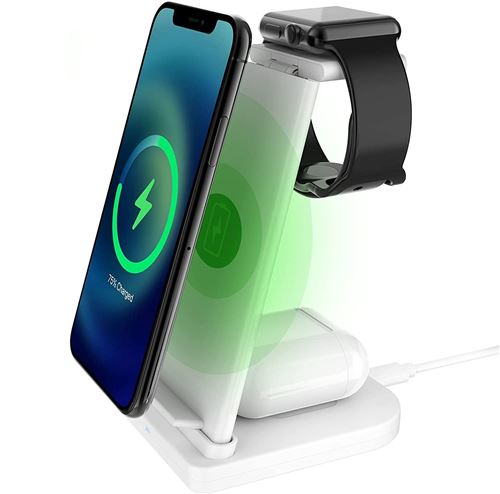 Chargeur Sans Fil 3 en 1, Station de Charge Sans Fil QI Rapide Station D accueil(Blanc)-Chronus