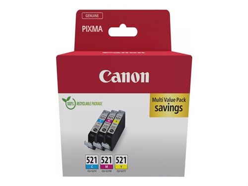 Pack de 3 cartouches d encre Canon CLI-521 CMY Jaune Magenta et Cyan