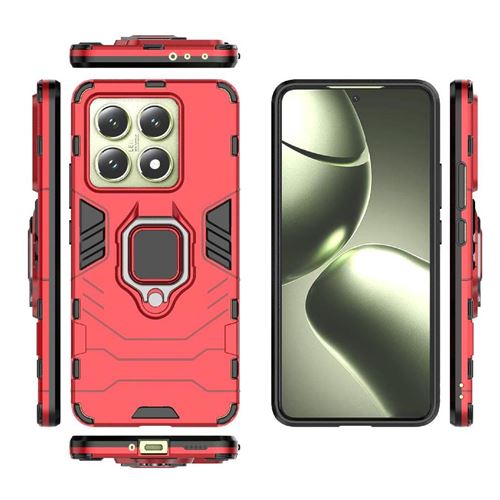 Coque Pilaru Xiaomi 14T Pro Rouge Avec Anneau Rotatif 360° Et 2 Films - Protection Objectif Coulissante