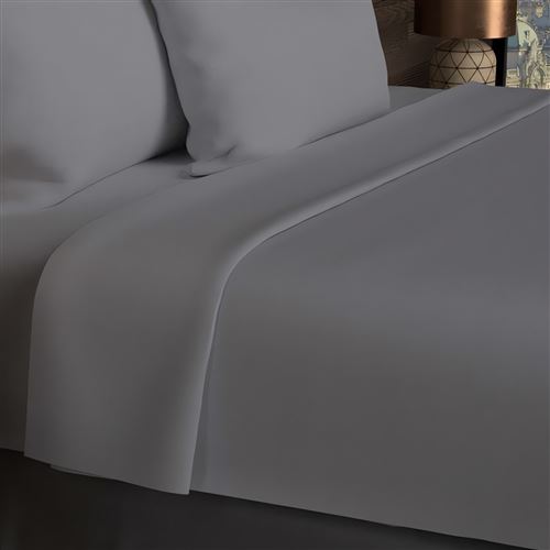 Drap plat en coton 57 fils 180x290 cm UNI gris, par Soleil d'ocre