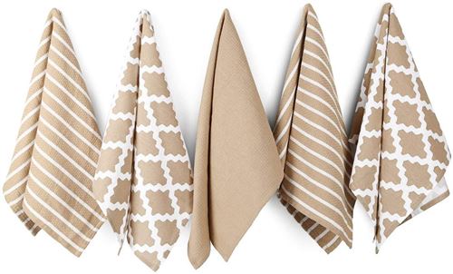 Penguin Home® Coton Torchon 5-Pièce Set, 65 cm Longueur x 45 cm Largeur, Beige