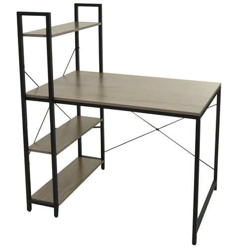 Non Communiqué Gris Bureau Avec Étagère Mendler Hwc-K81 100X60cm Métal Mdf -Brun - Image 1