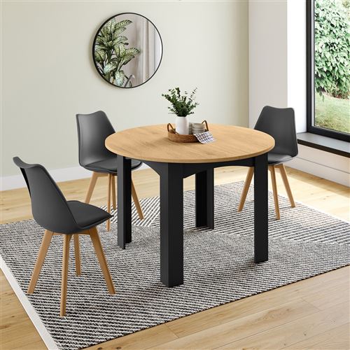 Table à Manger Ronde Pour 4 Personnes,120 Cm Rustique Avec Base En Bois, Structure Stable, Moderne Pour Cuisine, Salon Or Foncé