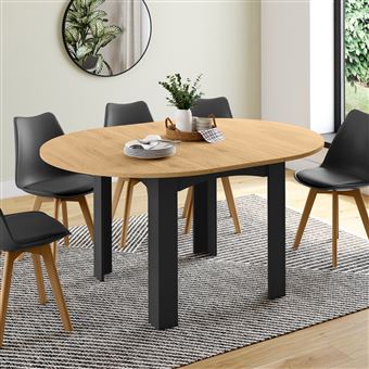 Table à Manger Ronde 120 Cm YOUVENOVA - Style Ferme Rustique, Pied Géométrique élancé, Pour 4-6 Personnes, Sans Chaises