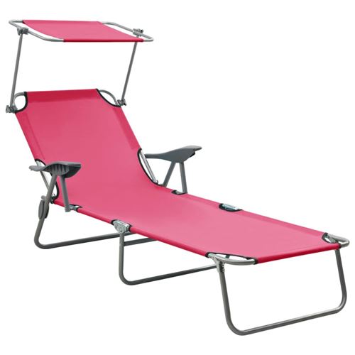 Vidaxl Rose Chaise Longue Avec Auvent Acier - Image 3
