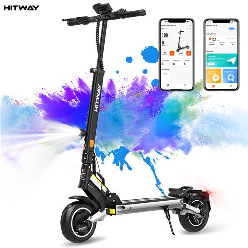  Trottinette &eacute;lectrique pliable - hitway - pneus gonflables - 500w - app - batterie 48v 15,6ah - scooter h6 noir&gris