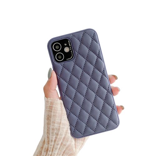 Coque en cuir souple à carreaux losanges de luxe FONGWAN pour iPhone 13 Pro Max-Gris