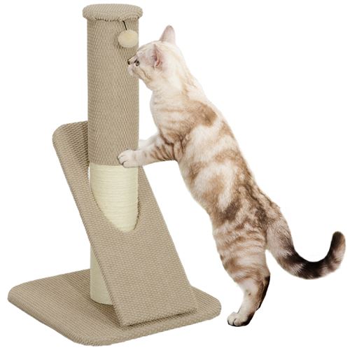 Comparer les prix de Griffoir chat taille M - Poteau à griffer H.84 cm, jeu boule - sisal naturel revêtement patchwork grain d'ananas beige