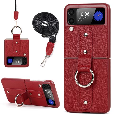 Coque avec Bague Pour Samsung Galaxy Z Flip 3 Frusde avec Bandoulière Etui de Protection-Rouge
