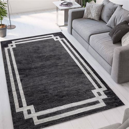 Tapis de salon gris à poils ras de conception moderne Double GRI004, Taille: 160 x 230