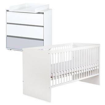 Lit enfant monmobilierdesign 70x140 en bois matelas sommier - 3 tiroir(s) blanc - 1