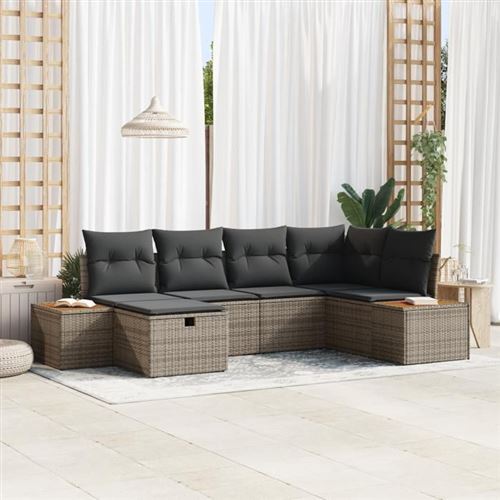 Non Communiqué Gris Vidaxl Ensemble De Canapés De Jardin 6 Pièces Avec Coussins En Poly Rattan 3360963
