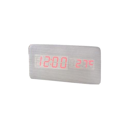 Commande Vocale Calendrier Thermomètre Numérique Led Alarme Horloge en Bois Usb / Aaa Blanc PL191